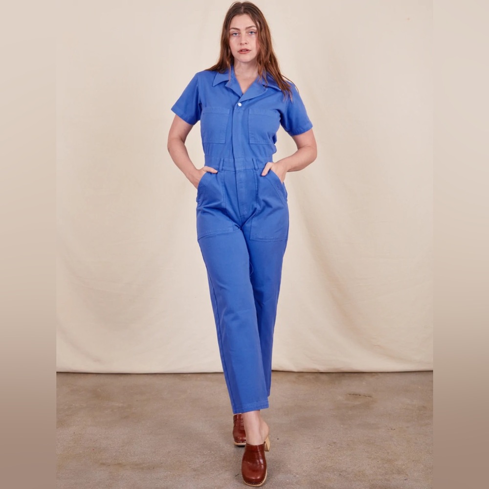 Big Bud Press shortsleeved jumpsuit in cornflower blue, size small